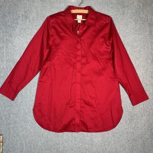 Chicos Blouse Womens S Carmine Red Long Sleeve Sateen marie Shirt $99